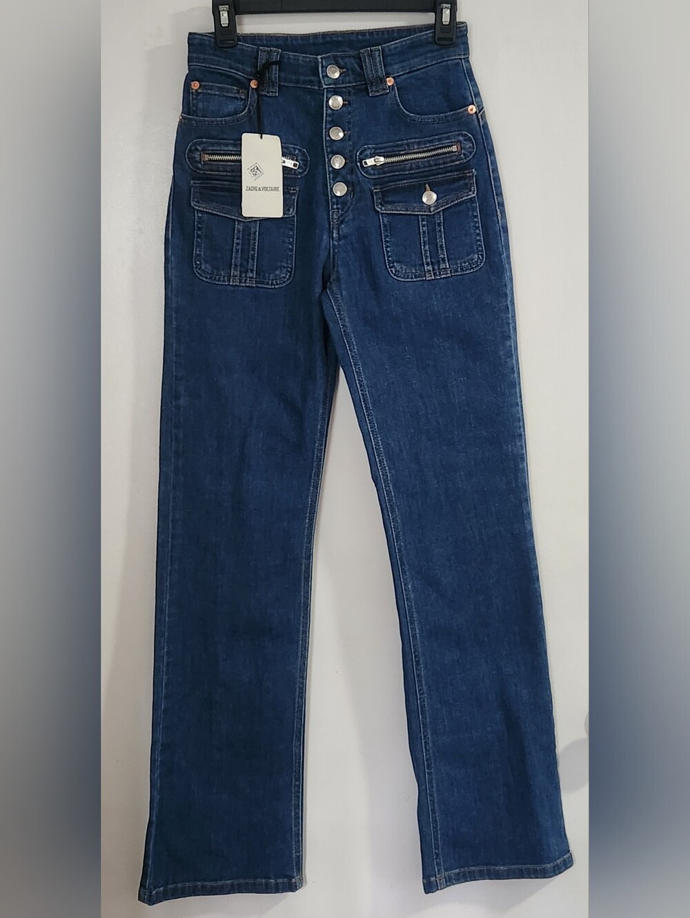 Zadig & Voltaire Eyes Denim Show Blue Jeans Size 26 Metal Button Fly 5 Pocket